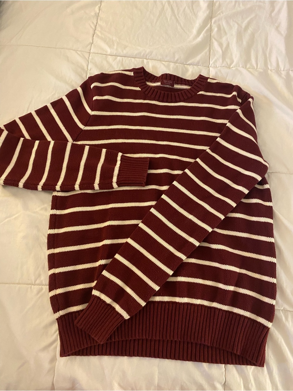Brandy Melville Burgundy and Cream Striped Crewneck